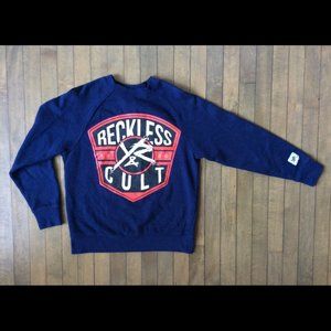 Young & Reckless YR Cult Mens Blue Crew Fleece Sweatshirt Pullover Sweater